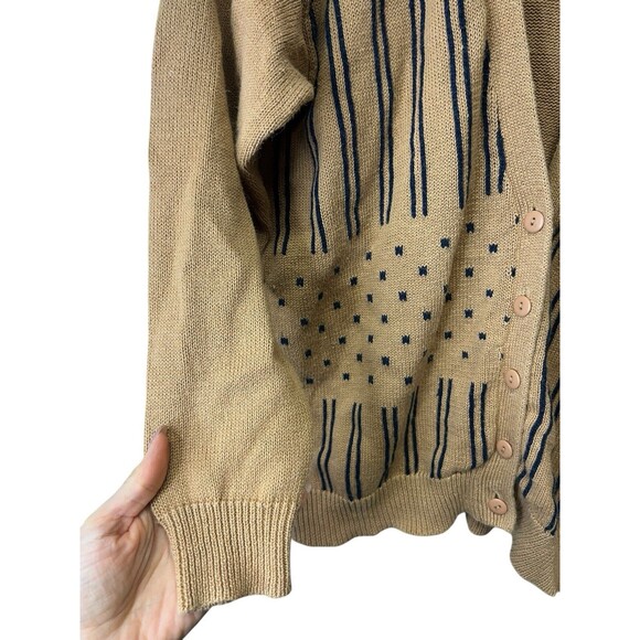 Vintage Suburban Petite Tan Stripe Polka Dot Pattern Cardigan Women’s 90s Size M - Picture 4 of 13